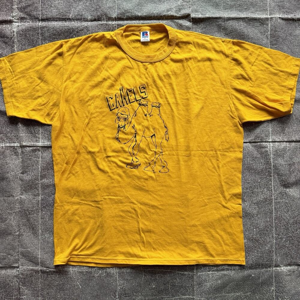 Men's Vintage 90's Russell Athletic Camels Football Yellow T Shirt Tee Sz XL VTG